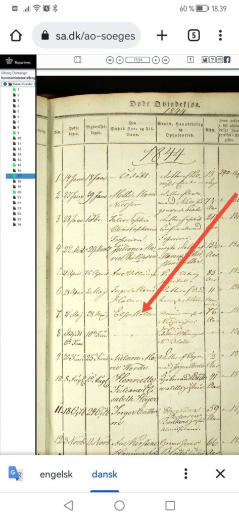 Den 21 maj 1844 døde Else Møller (der var gift med bibelens første ejermand Carl Nicolaysen)