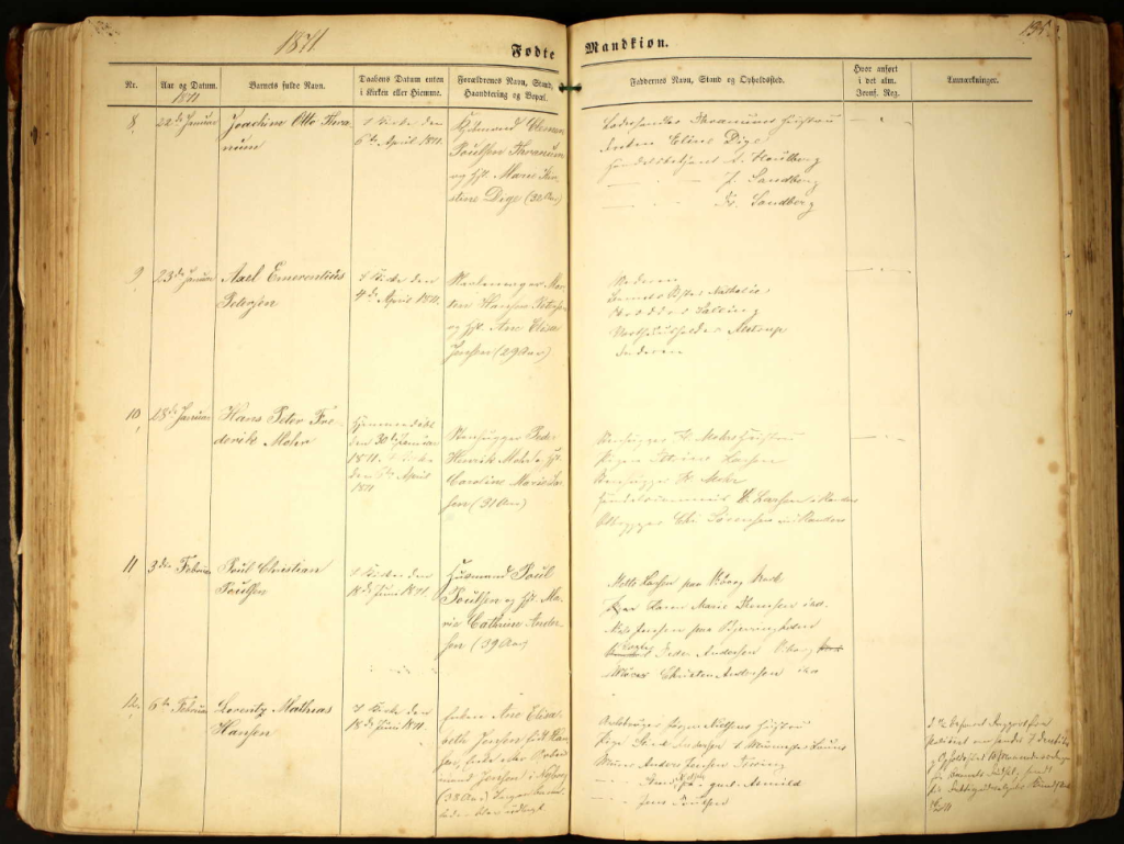 Dåb af (Joachim) Otto Thranum den anden. (søn af Jens Sehested Thranum) Døbt i Søndre, Nørlyng, Viborg