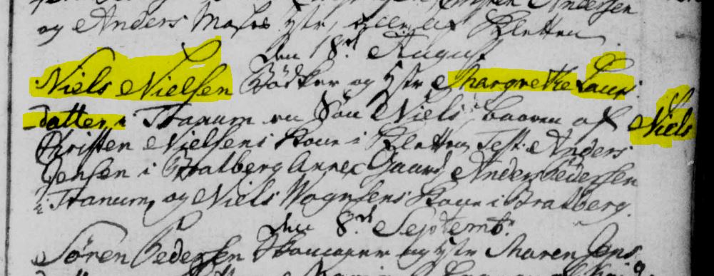 Niels, søn af Niels Nielsen og Magrethe Laursdatter, Tranum-Lerup sogn 18-08-1793, opslag 140 side 158